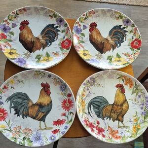 Certified International Floral Rooster Dinner Plate Set of 4